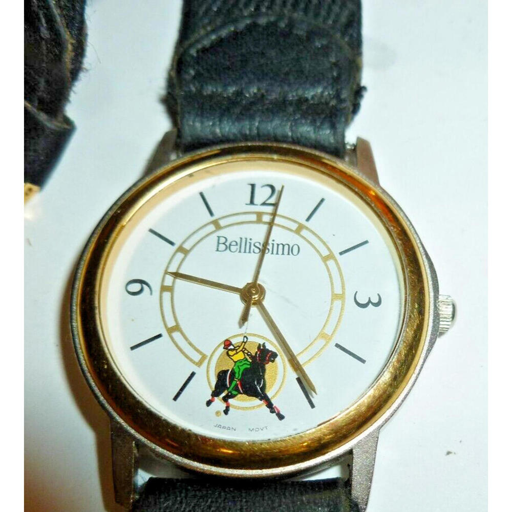 Bellissimo Quartz Watch‎ Gold Tone Horse Polo Player Design Mens